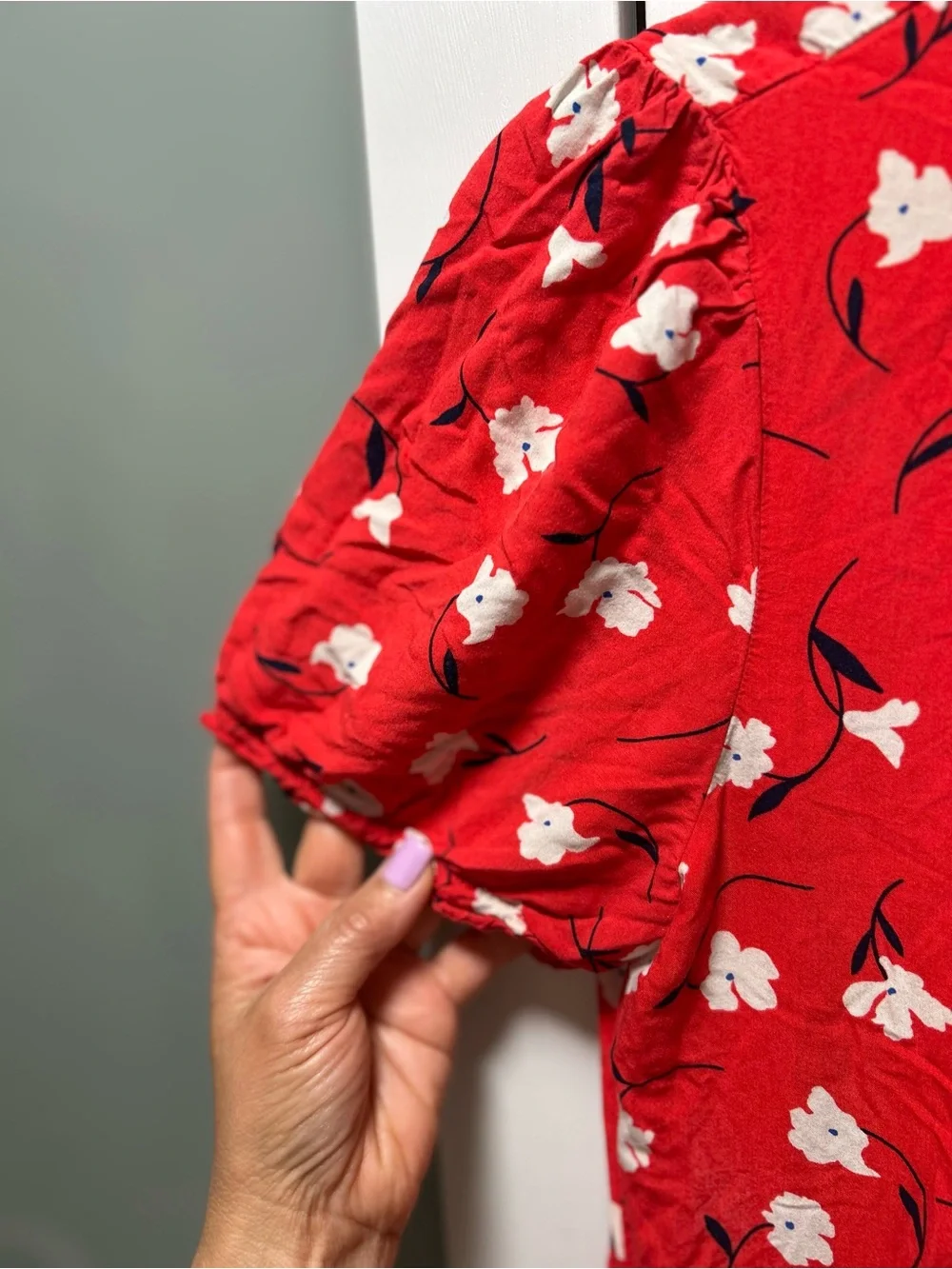 J.Crew Factory Red Floral Puff Sleeve Tiered Midi Dress Size Medium